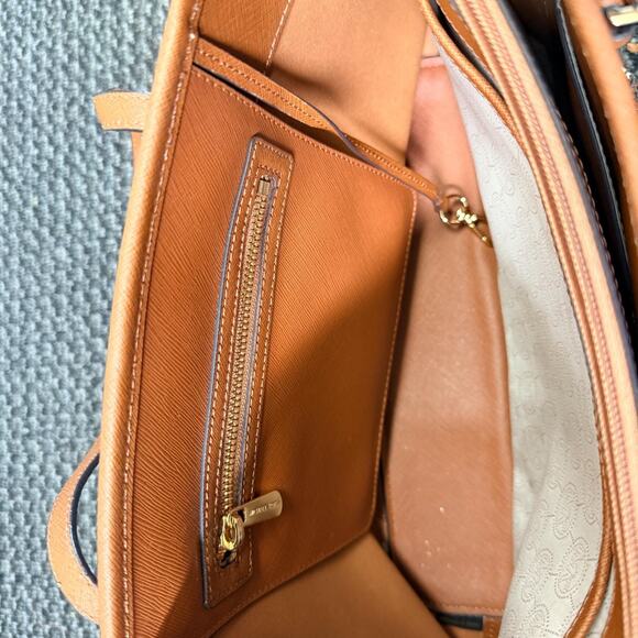 Michael Kors Jet Set Tote Womens Handbag Purse Brown Saffiano Gold Accents - Picture 10 of 15